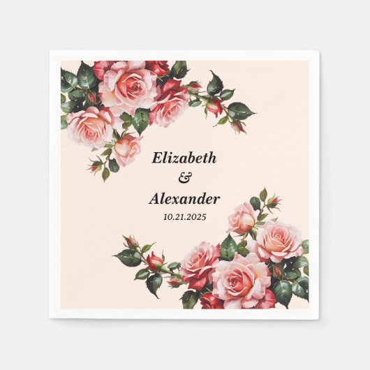  roze en rode rozen bruiloft servet (Voorkant)
