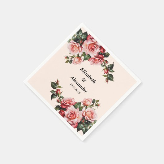  roze en rode rozen bruiloft servet (Hoek)