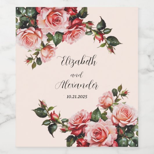  roze en rode rozen bruiloft wijn etiket (Enkel label)