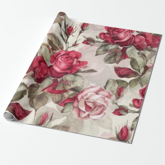 roze en rode rozen cadeaupapier (Uitgerold)