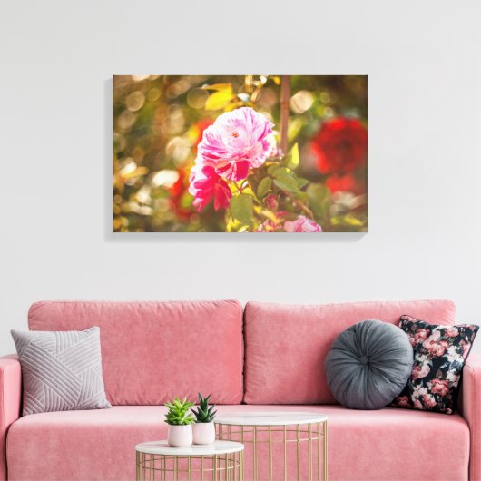 Roze en rode rozen canvas afdruk (Insitu (Woonkamer))