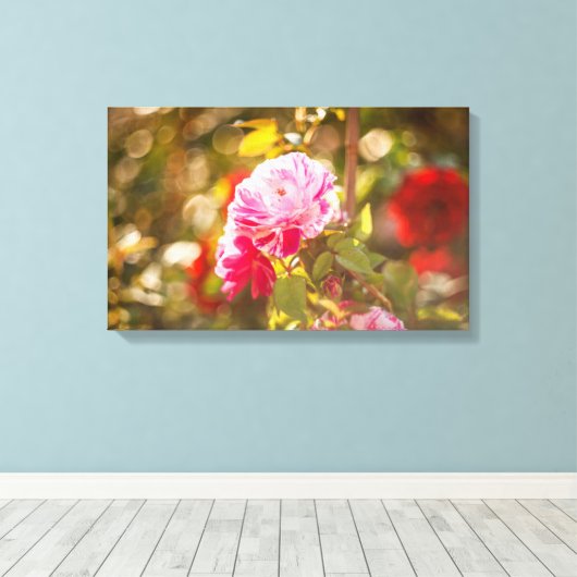 Roze en rode rozen canvas afdruk (Insitu (Houten vloer))