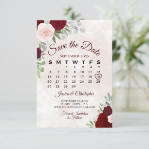 Roze en rode rozen Elegant Boho Wedding Calendar Save The Date