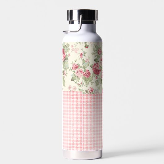 Roze en rode rozen en Gingham Check Monogrammen Waterfles (Rechts)