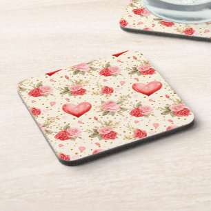Roze en rode rozen en harten van valentijns bier onderzetter