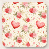 Roze en rode rozen en harten van valentijns bier onderzetter (Voorkant)