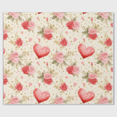 Roze en rode rozen en harten van valentijns cadeaupapier (Vlak)