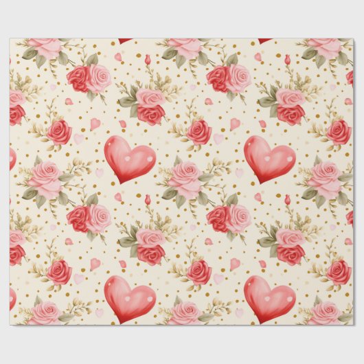Roze en rode rozen en harten van valentijns cadeaupapier (Vlak)