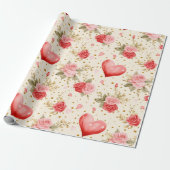 Roze en rode rozen en harten van valentijns cadeaupapier (Uitgerold)