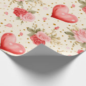 Roze en rode rozen en harten van valentijns cadeaupapier (Hoek)
