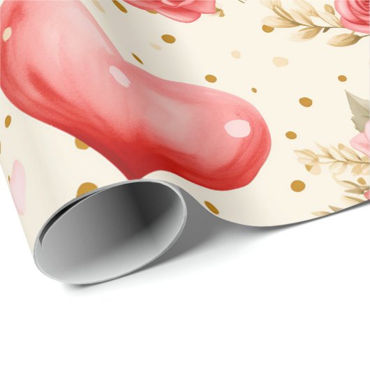 Roze en rode rozen en harten van valentijns cadeaupapier (Rol Hoek)