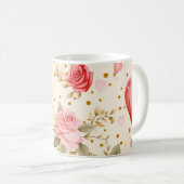 Roze en rode rozen en harten van valentijns koffiemok (Voorkant rechts)