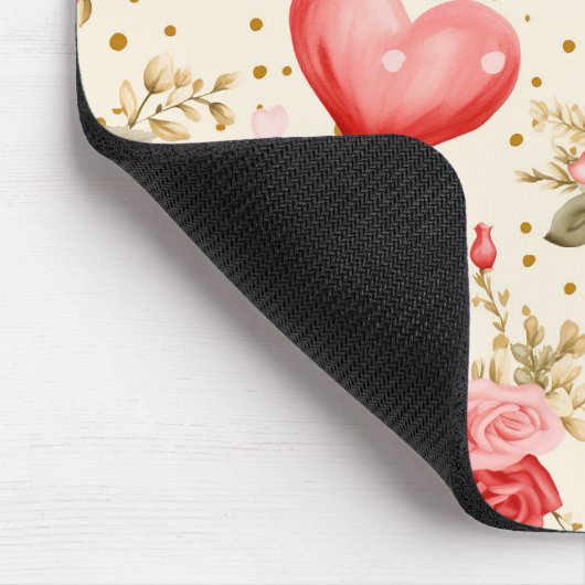 Roze en rode rozen en harten van valentijns muismat (Hoek)