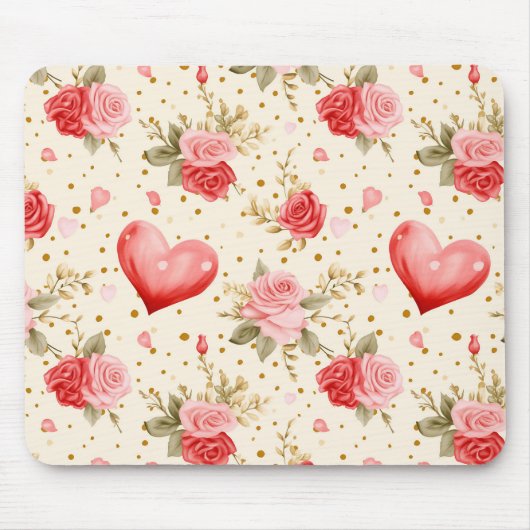 Roze en rode rozen en harten van valentijns muismat (Voorkant)