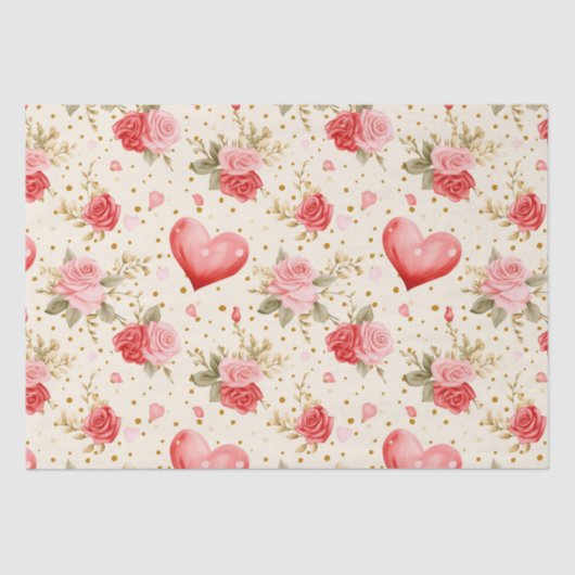 Roze en rode rozen en harten van valentijns tissuepapier (Voorkant)