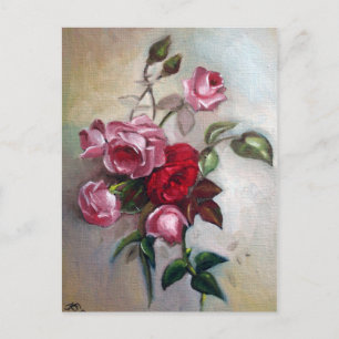 Roze en rode rozen Floral Briefkaart
