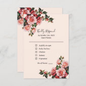  roze en rode rozen groene bruiloft RSVP kaartje (Voorkant / Achterkant)