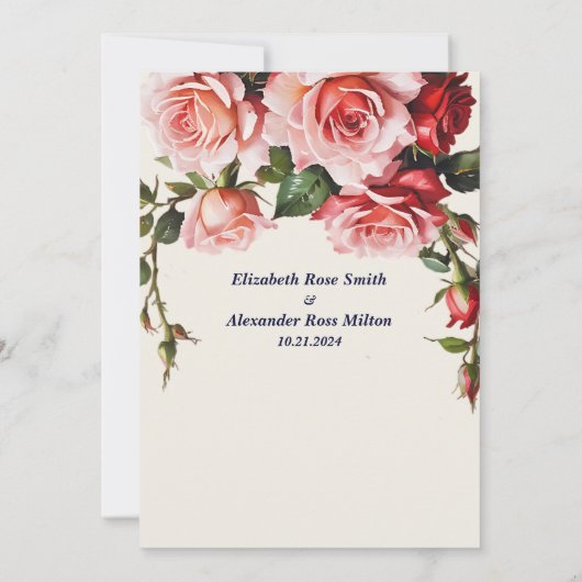  roze en rode rozen huwelijksuitnodiging kaart (Achterkant)
