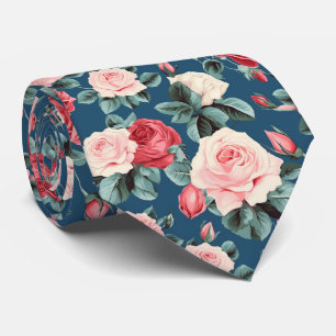 Roze en rode rozen patroon stropdas