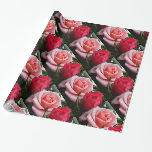 Roze en Rode Rozen Patroon Wrapping Papier (Uitgerold)