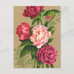 Roze en rode rozen schilderen briefkaart