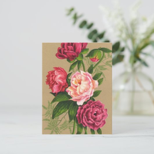 Roze en rode rozen schilderen briefkaart (Staand voorkant)