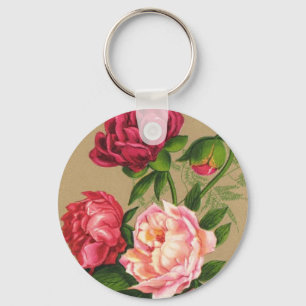 Roze en rode rozen schilderij sleutelhanger