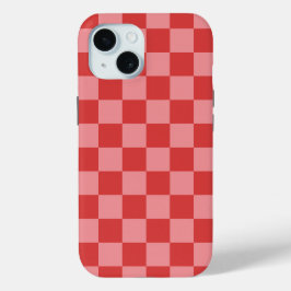 Roze en rode ruitpatroon Speelse Valentijn iPhone 15 Case