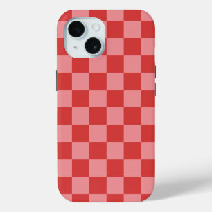 Roze en rode ruitpatroon Speelse Valentijn iPhone 15 Case
