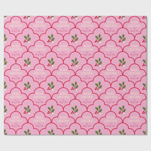 Roze en rode Scallop Tegel Christmas Springs Cadeaupapier (Vlak)