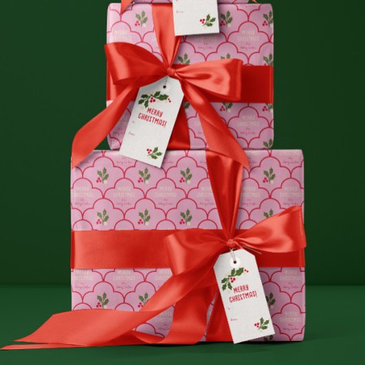 Roze en rode Scallop Tegel Christmas Springs Cadeaupapier