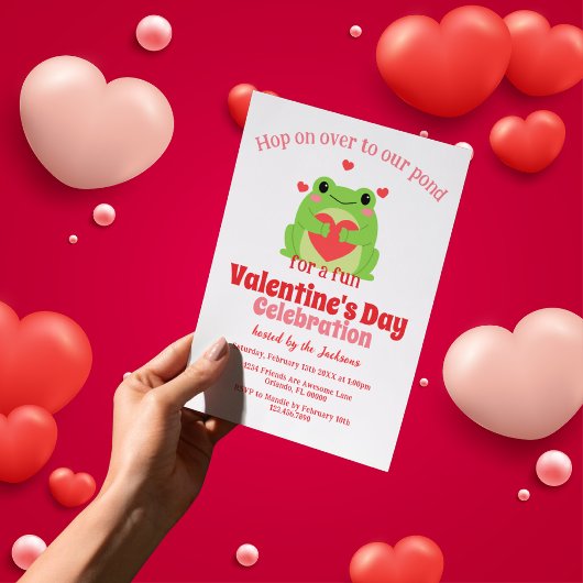 Roze en rode Schattigee Frog Valentijnsdag Party Kaart