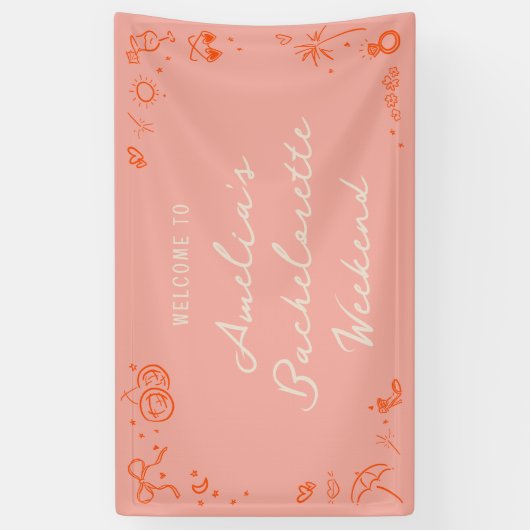 Roze en Rode Schets Afscheidsceremonie Weekend Wel Spandoek (Verticaal)