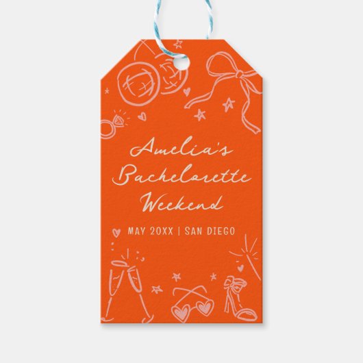 Roze en Rode Schets Bachelorette Party Favor Cadeaulabel (Voorkant)