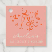 Roze en Rode Schets Bachelorette Weekend Party Bedankjes Labels (Voorkant)