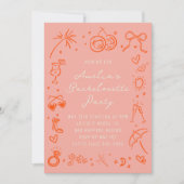 Roze en Rode Schets Bachelorette Weekend Party Kaart (Voorkant)