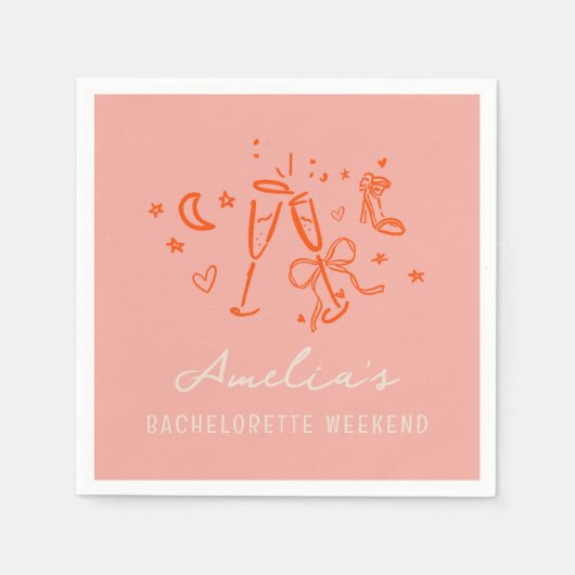 Roze en Rode Schets Bachelorette Weekend Party Servet (Voorkant)