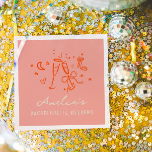 Roze en Rode Schets Bachelorette Weekend Party Servet