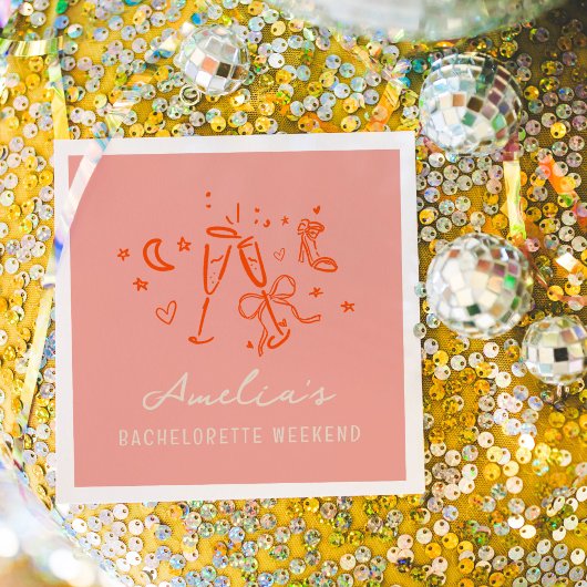 Roze en Rode Schets Bachelorette Weekend Party Servet