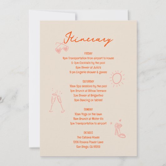 Roze en Rode Schets Bachelorette Weekend Route Kaart (Achterkant)