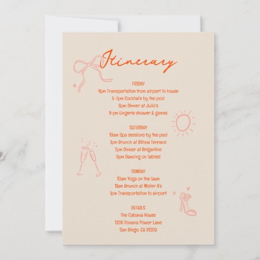 Roze en Rode Schets Bachelorette Weekend Route Kaart (Achterkant)