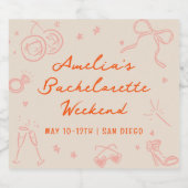 Roze en Rode Schets Bachelorette Weekend Sparkling Wijnetiket (Enkel label)