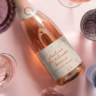 Roze en Rode Schets Bachelorette Weekend Sparkling Wijnetiket