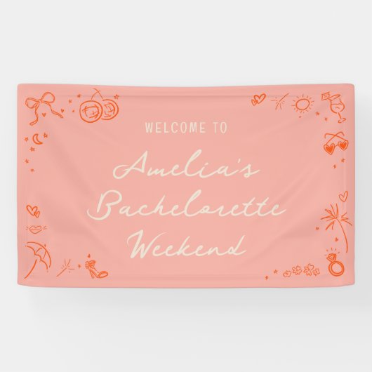 Roze en Rode Schets Bachelorette Weekend Welkom Spandoek (Horizontaal)