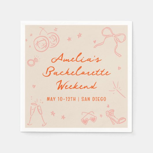 Roze en Rode Schets Meisjesuitje Weekend Feest Servet (Voorkant)