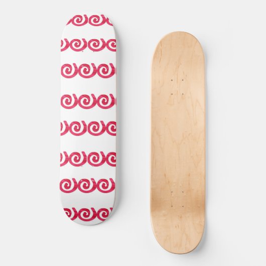 Roze en rode spiralen patroon op wit persoonlijk skateboard (Voorkant)