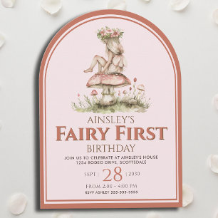 Roze en Rode Sprookje Eerste Boog 1e Verjaardagsfe Kaart