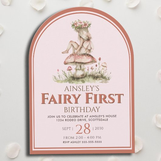 Roze en Rode Sprookje Eerste Boog 1e Verjaardagsfe Kaart