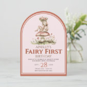Roze en Rode Sprookje Eerste Boog 1e Verjaardagsfe Kaart (Staand voorkant)