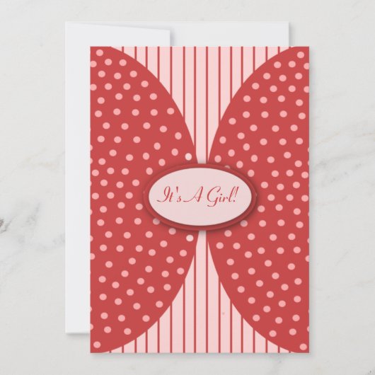 Roze en rode Stippen Stripes Baby Shower Invitatio Kaart (Voorkant)